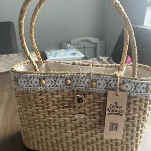 Cotton Natural Woven Beige Tote Bag